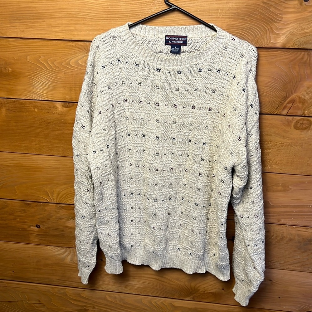 Roundtree & Yorke Earth Toned Men's Lg Crewneck Cotton Sweater made in USA loose